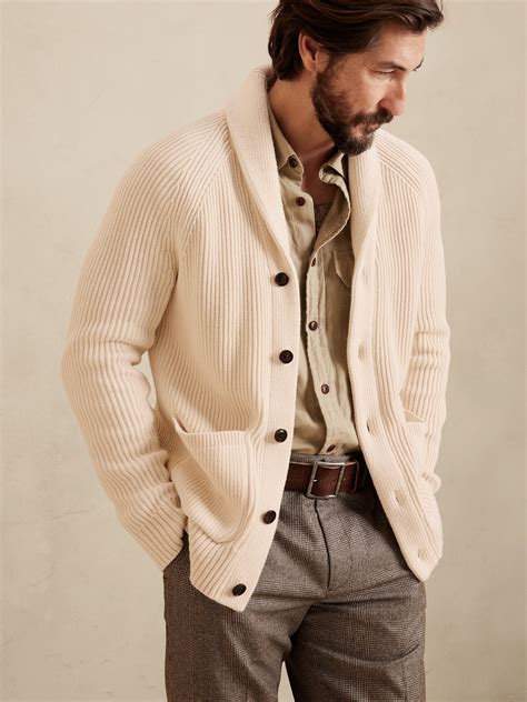 the shawl collar cardigan.